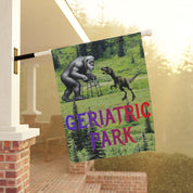 Funny Geriatric Park Yard Flag Bigfoot Dinosaur Decor