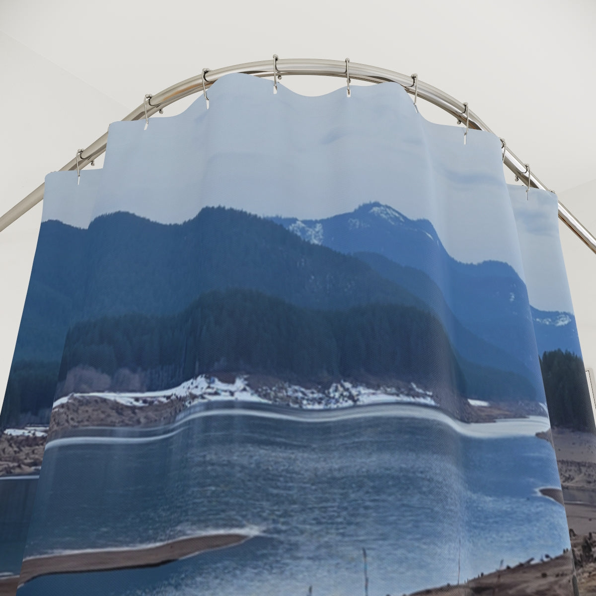 Serene Mountain Lake Scenery Print Shower Curtain
