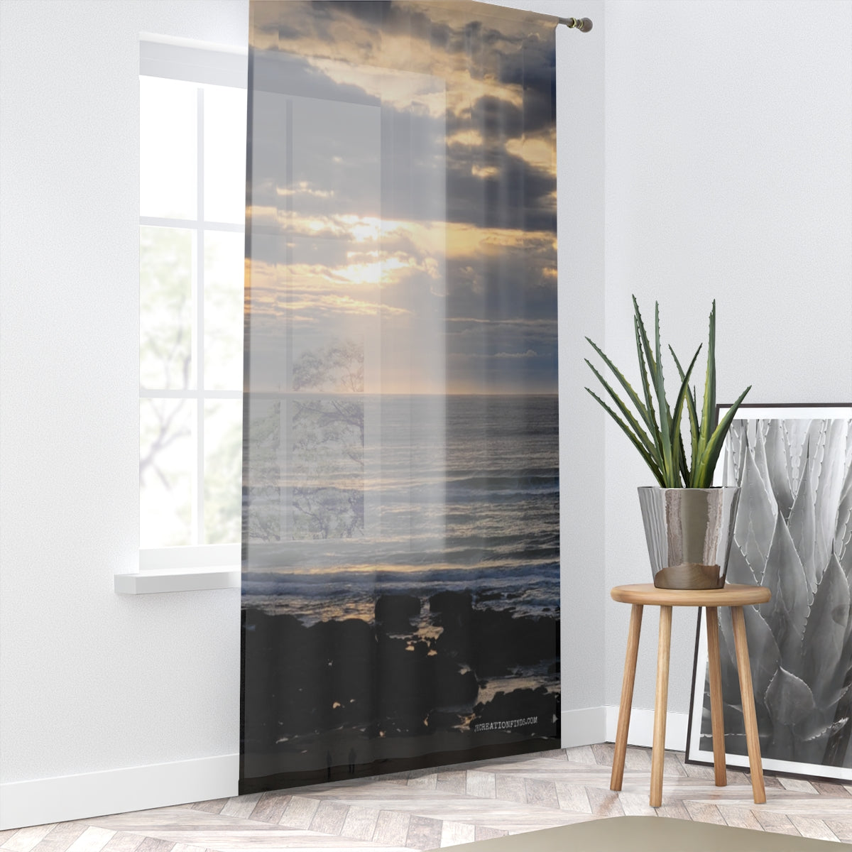Tranquil Ocean Sunset Sheer Curtain for Living Room Decor