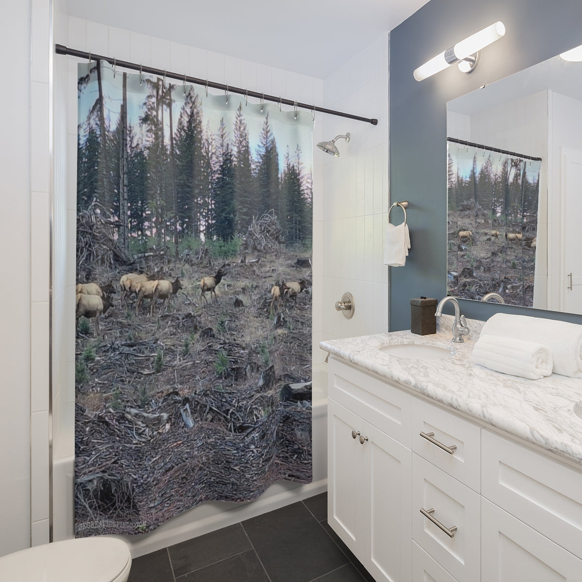 Majestic Forest Wildlife Scene Shower Curtain