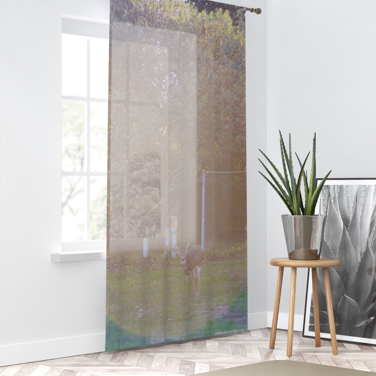 Deer Near Fence Nature Scene Window Curtain