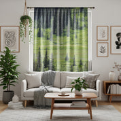 Evergreen Forest Window Curtain, Pine Tree Landscape Curtains, Nature Inspired Window Covering, Meadow and Tree Room Decor