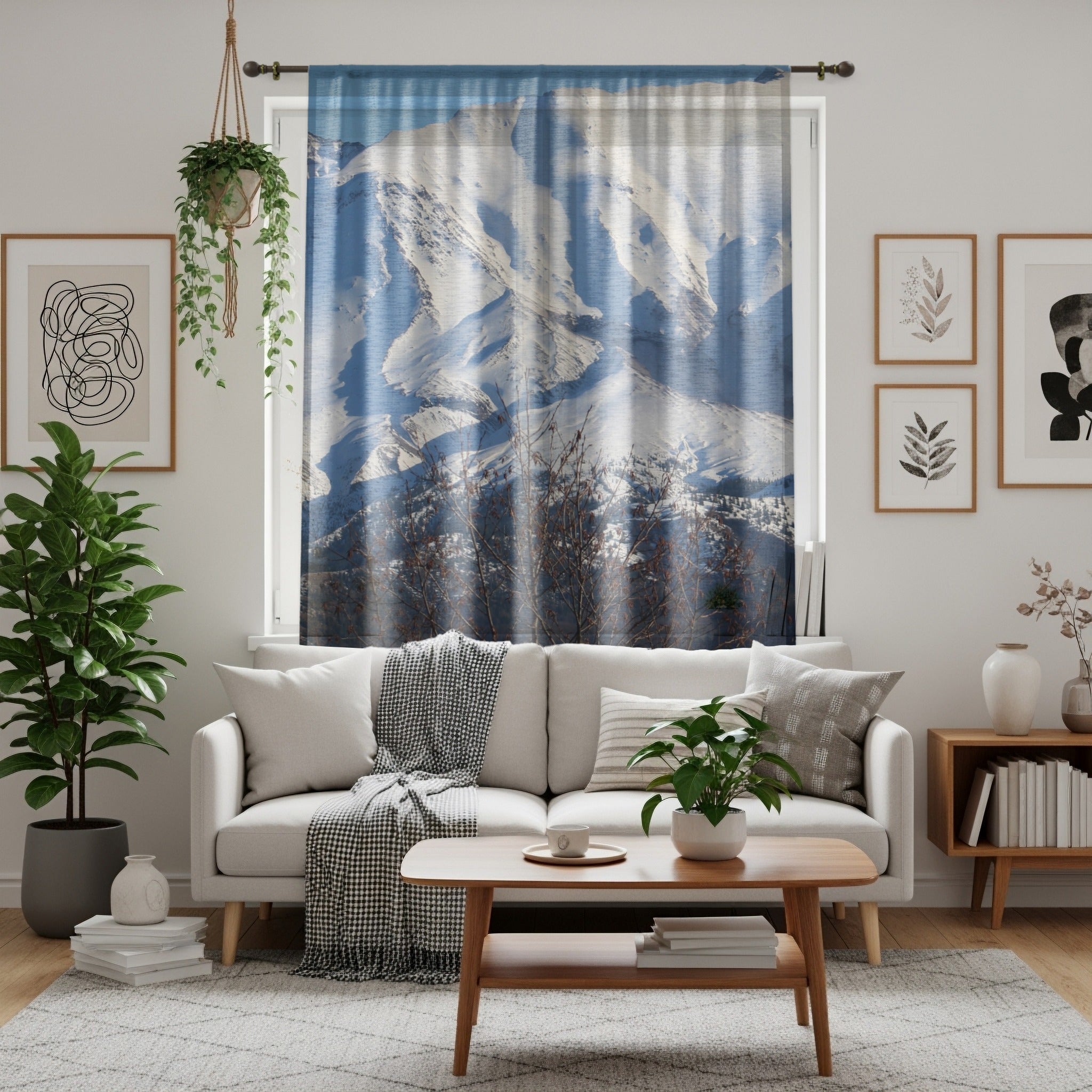 Snowy Mountain Window Curtain, Winter Mountain View, Nature Inspired Room Decor, Landscape Photography Curtain, Mountain Range Scenic View