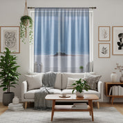 Beautiful Seaside Island Decor on Living Room Curtain