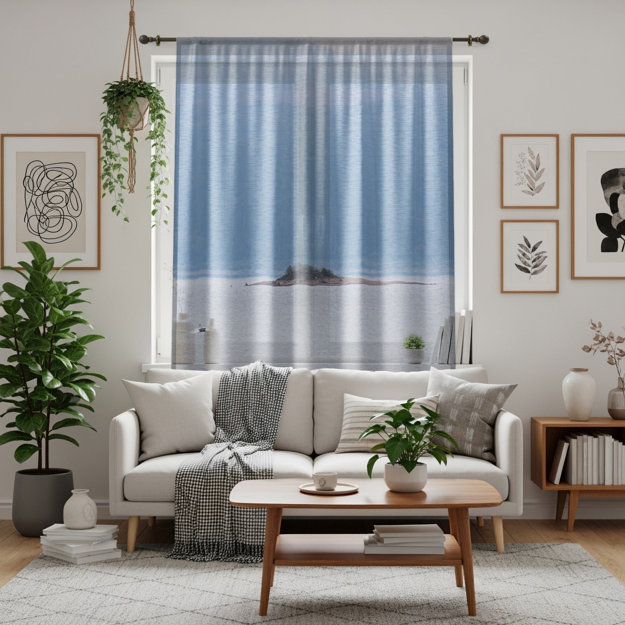 Beautiful Seaside Island Decor on Living Room Curtain