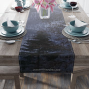 Dark forest scene with JKCREATIONFIND.COM watermark on a fabric table runner.