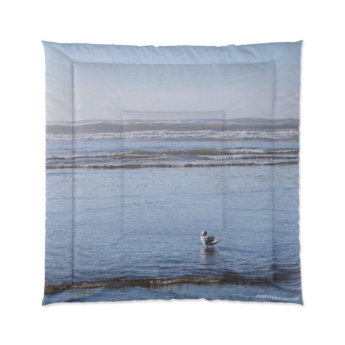 Seagull Standing by Ocean Waves Photo Blanket