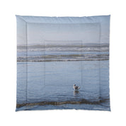 Seagull Standing by Ocean Waves Photo Blanket