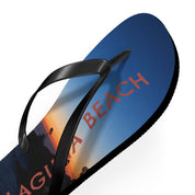 Flip flop with "Laguna Beach" text over a sunset beach scene.