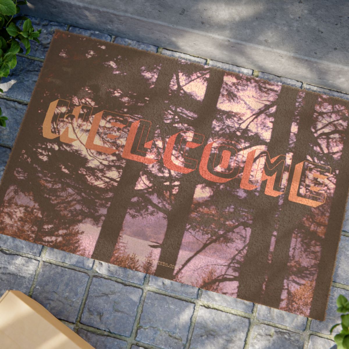 Welcome Doormat with Scenic Tree Background Decor