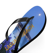Flip-flops with "Laguna Beach" text and a coastal sunset scene.