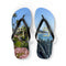 Flip-flops with a coastal landscape and floral scene.