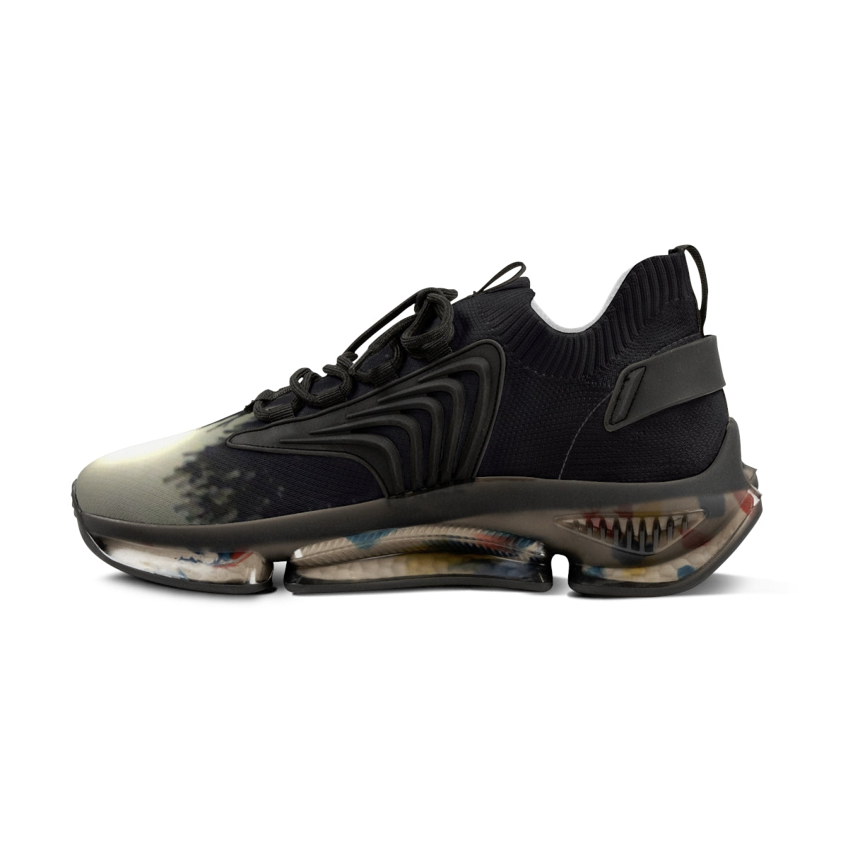 Modern black athletic trainer colorful sole design product type
Sneaker, Athletic shoe, Black footwear, Colorful sole, Running trainer, Sport shoe, Modern design, Gradient fade, Lace up, Gym shoe, Fitness shoe, Streetwear, Fashion sneaker, Unisex shoe, Comfortable, Cushioned, Dynamic style, Everyday shoe, Performance, Casual footwear