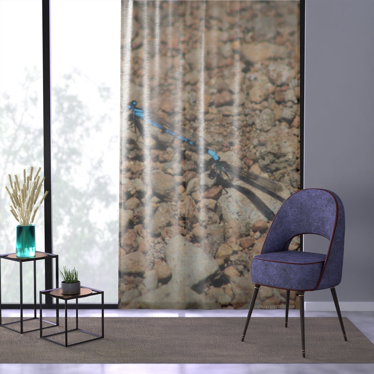Dragonfly on Pebbles Decorative Curtain for Living Room