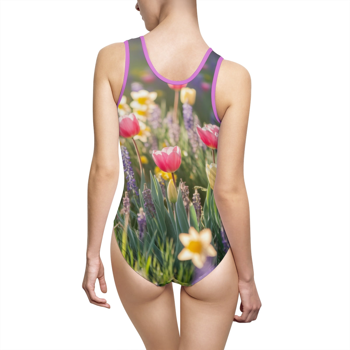 Colorful Flower Garden Back Print Swimsuit