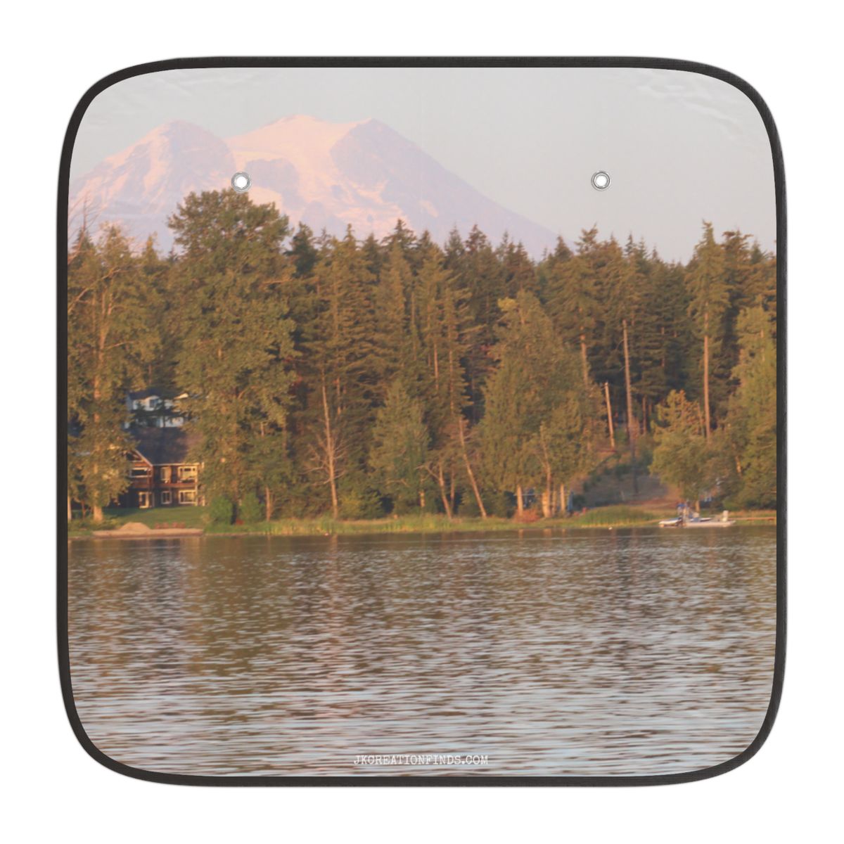 Scenic Lakeside View With Mountain Print Sunshade