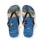 Flip-flops with kitesurfing scene and website address.