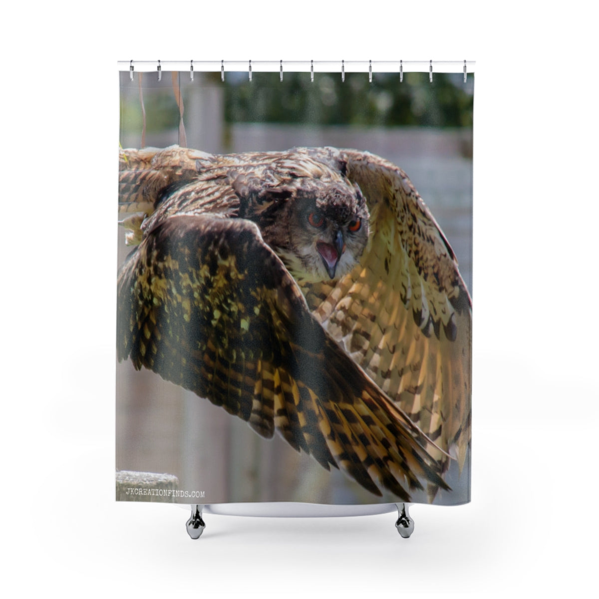 Majestic Owl in Flight Design on Shower Curtain