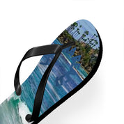 Flip-flops with a beach scene and "HANA" text on the strap.