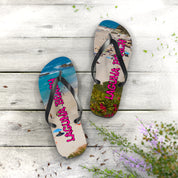 Flip flops with "Laguna Beach" text and a tropical beach scene.