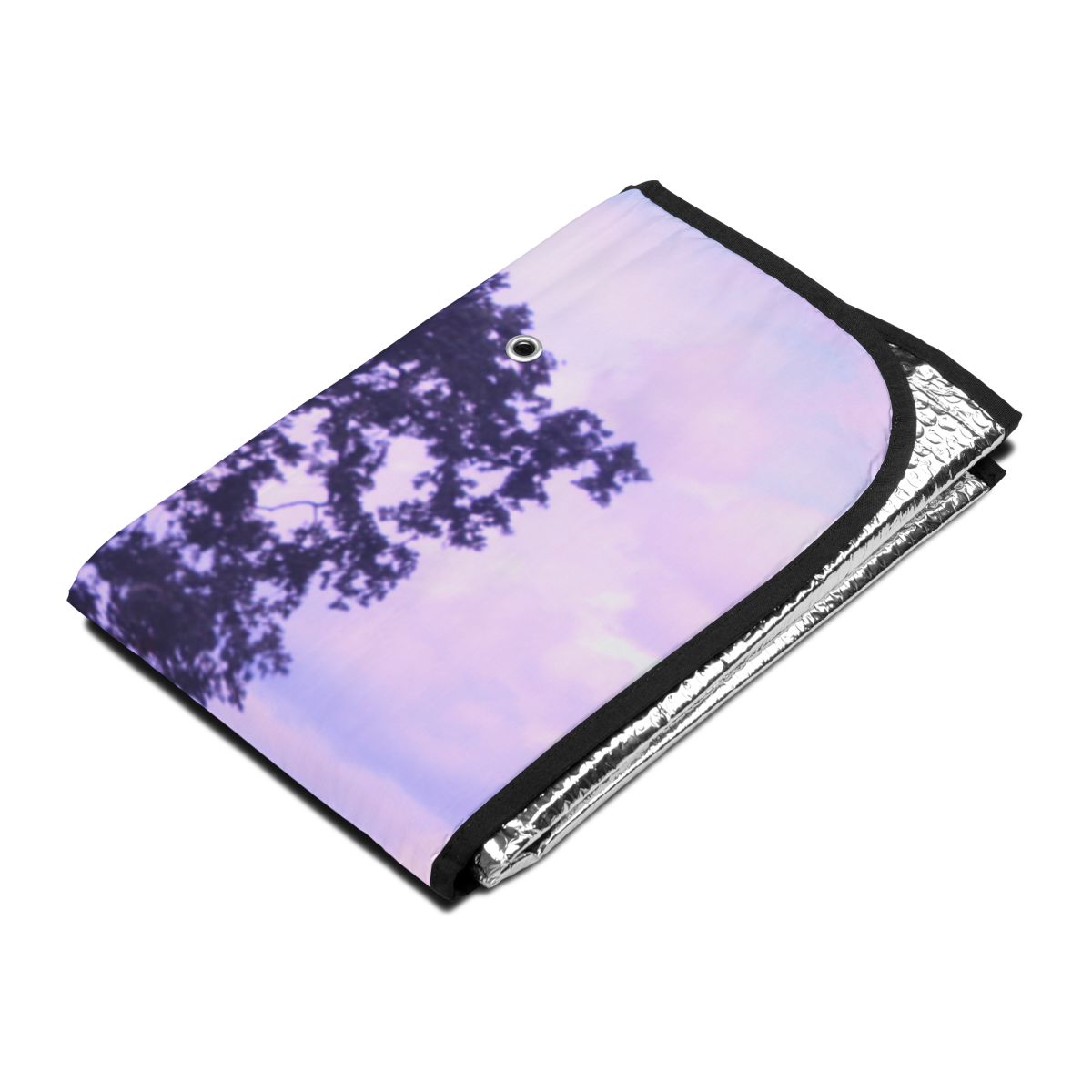 Purple and Silver Foldable Sunshade with Tree Design