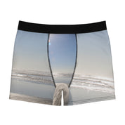 Men's boxer briefs with a beach scene print.