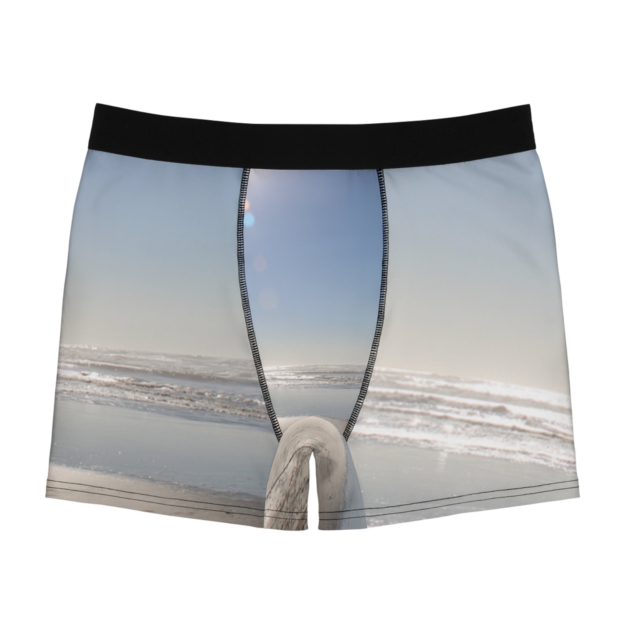 Men's boxer briefs with a beach scene print.
