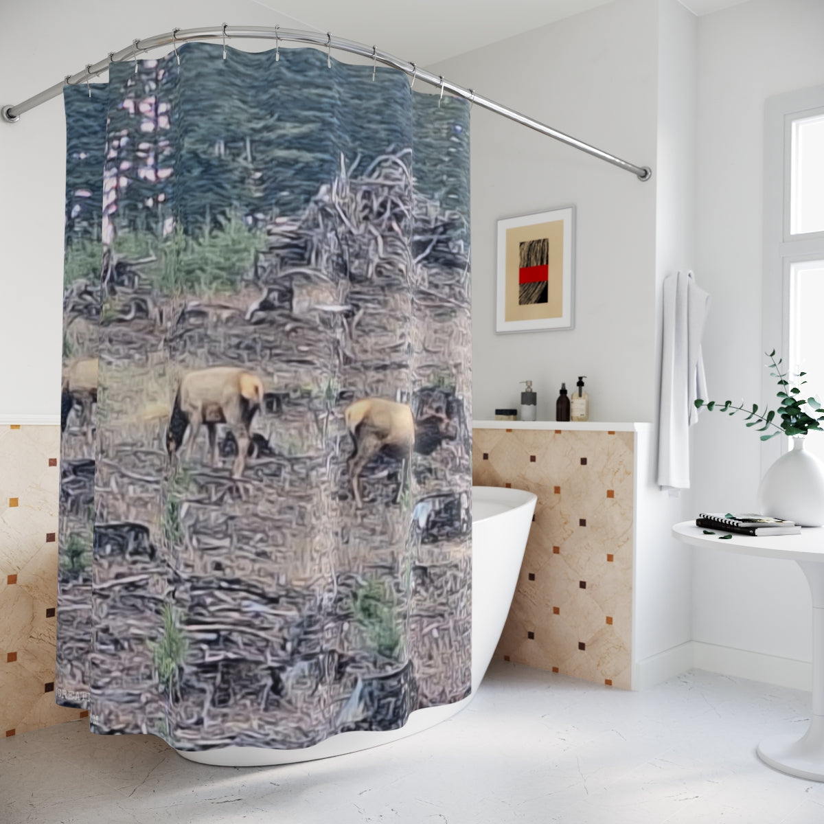Wildlife Forest Scene Patterned Shower Curtain