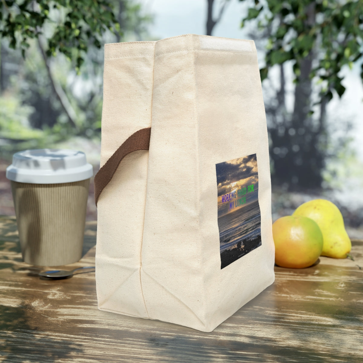 Poring Over My Lunch Beach Scene Design Tote Bag