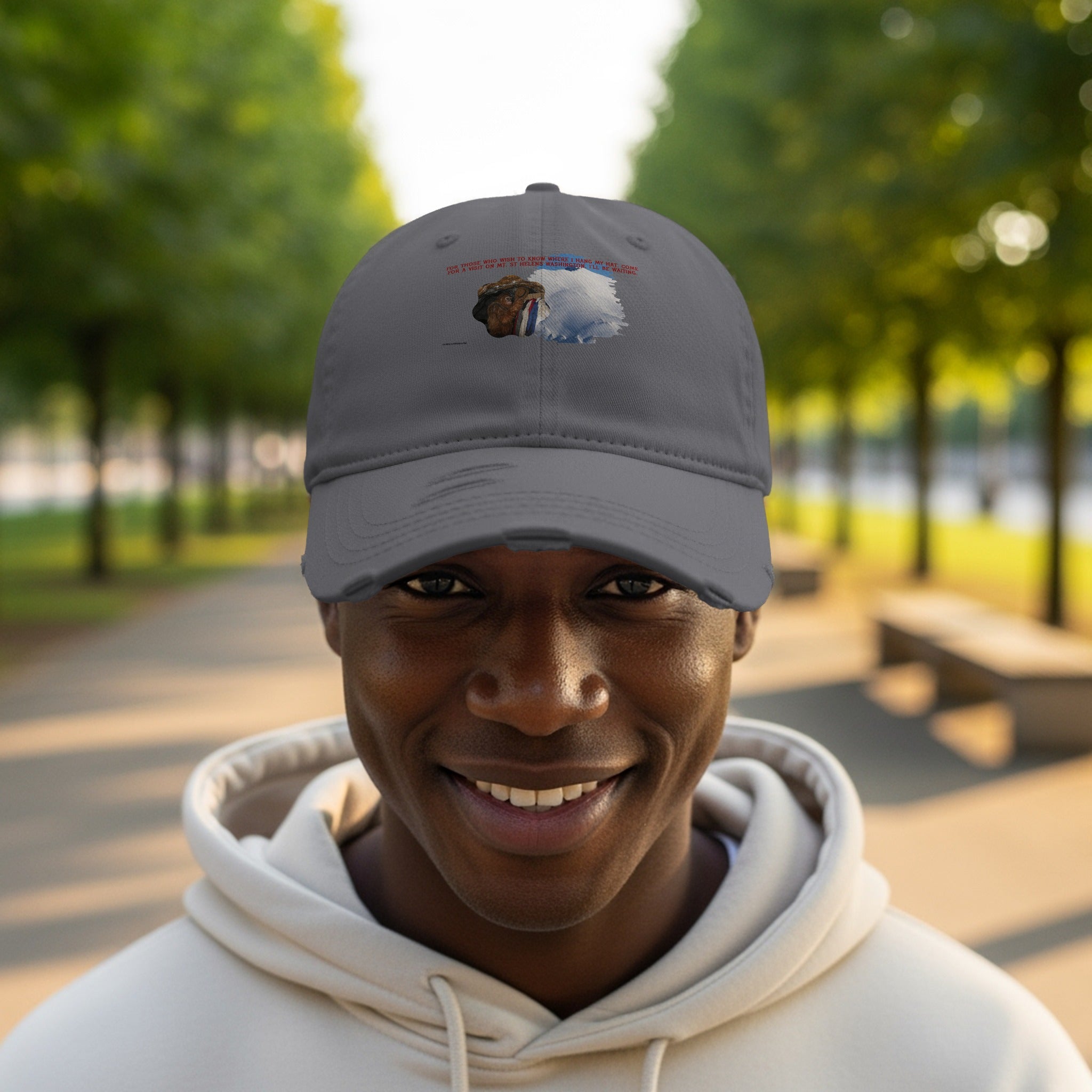 Stylish Gray Cap with Unique Graphic Design Hat product type