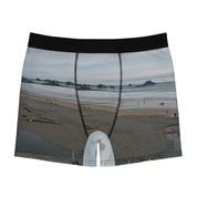 Men's boxer briefs with a beach and ocean landscape print.