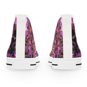 High-top canvas sneakers with a vibrant floral pattern.