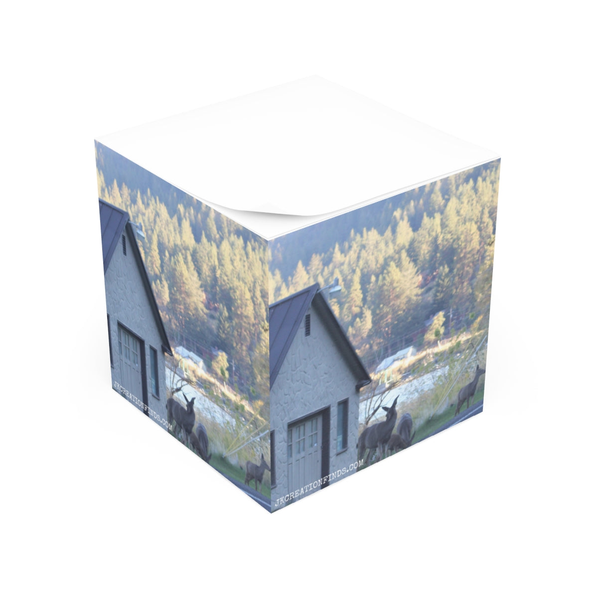 Scenic Mountain Cabin with Deer Background packing box