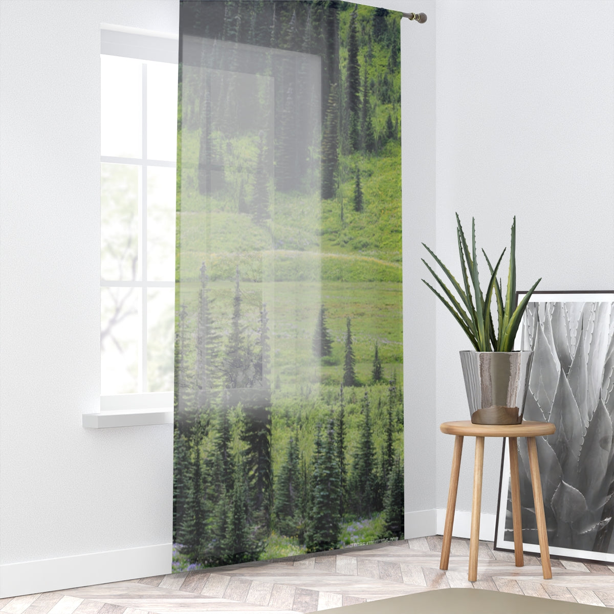 Evergreen Forest Window Curtain, Pine Tree Landscape Curtains, Nature Inspired Window Covering, Meadow and Tree Room Decor