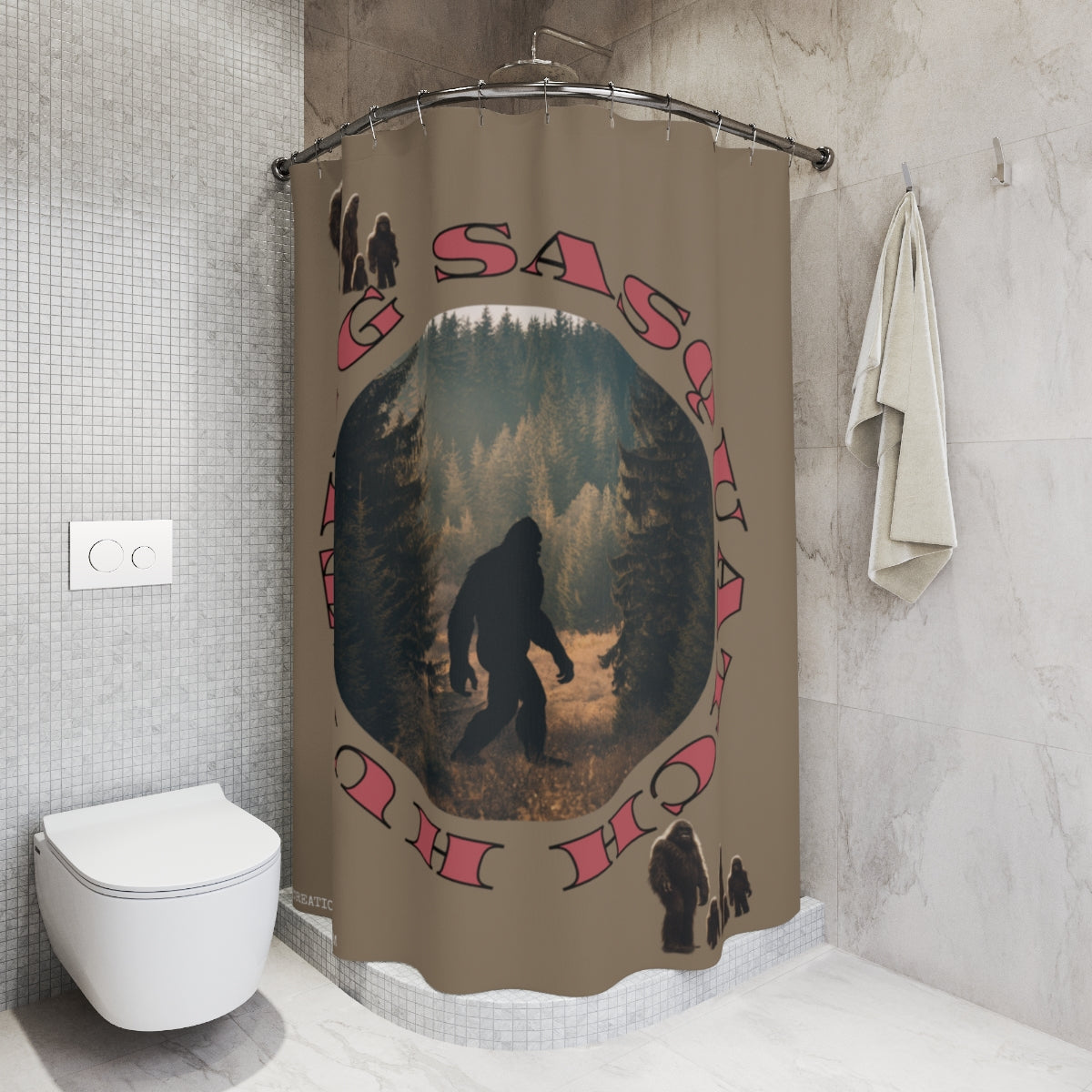 Big Sasquatch Forest Scene Shower Curtain