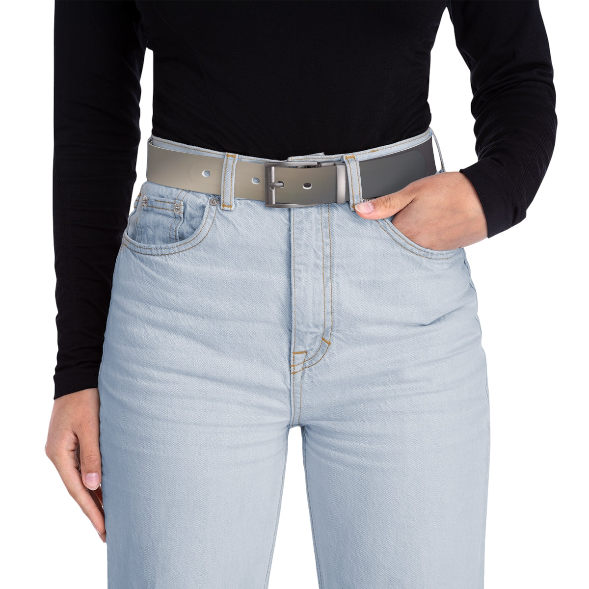 Stylish Adjustable Belt with Silver Buckle for Jeans