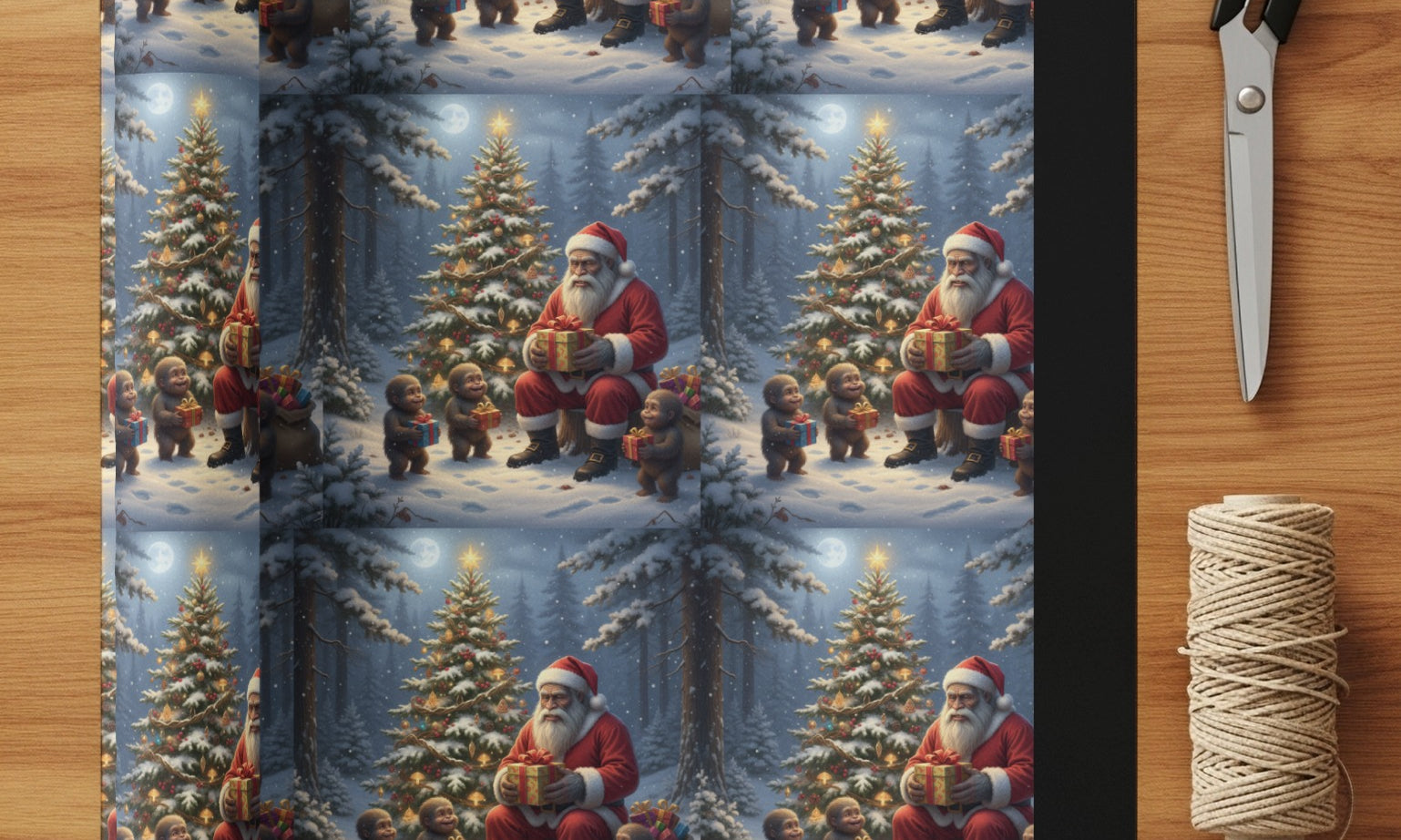 Festive Christmas Wrapping Paper with Santa and Tree