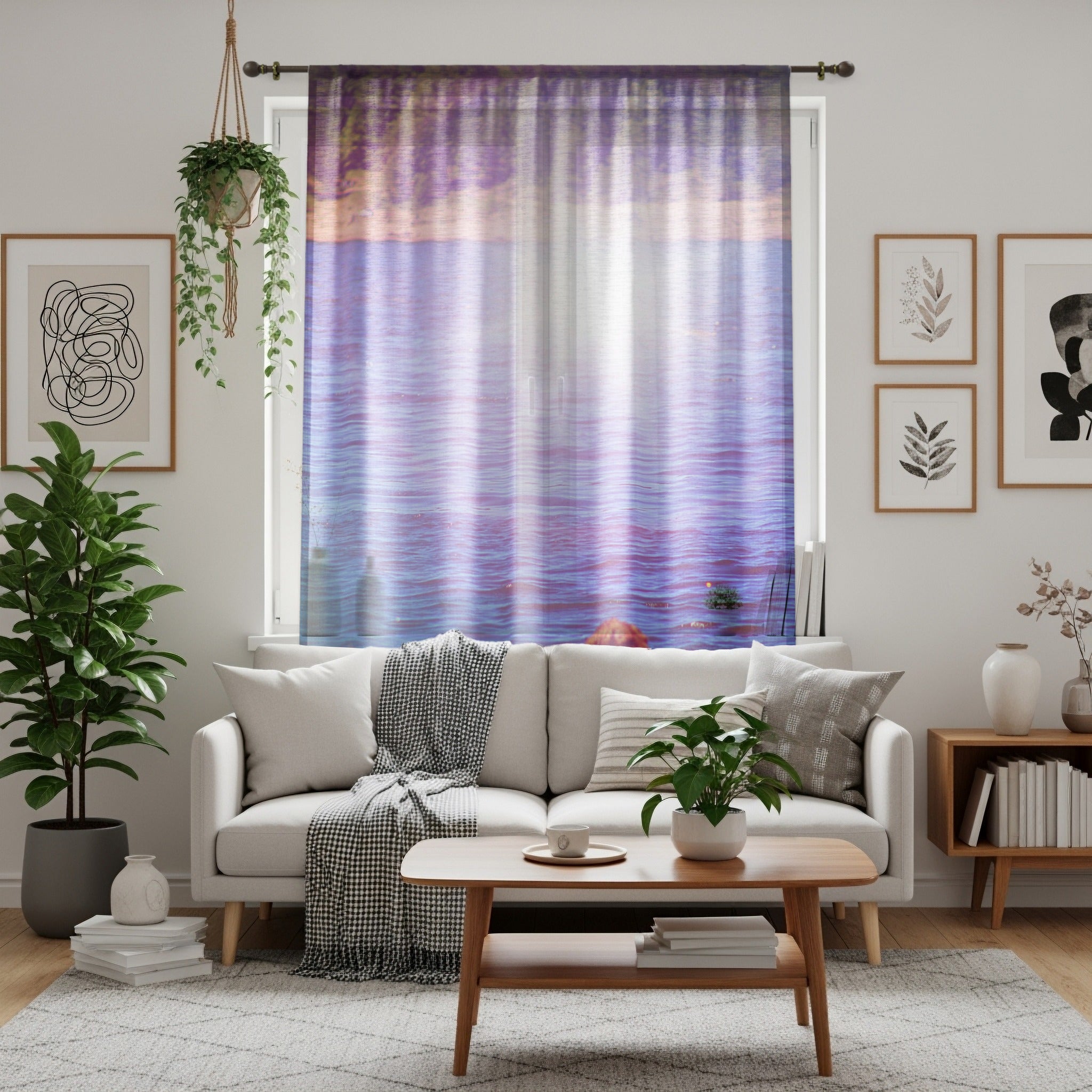Tranquil Ocean Sunset Print for Living Room Curtain