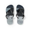 Black flip-flops with a dark, abstract landscape design.