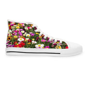 High-top sneakers with a vibrant, all-over floral print.