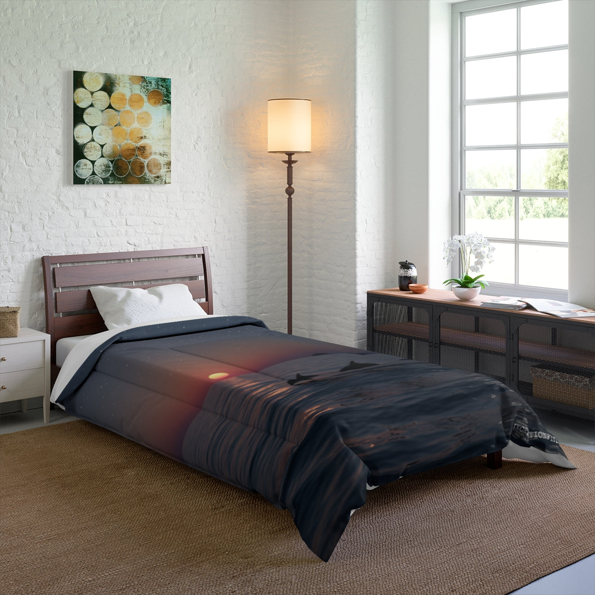 Beautiful Single Bed Cover with Sunset and Ocean Scene