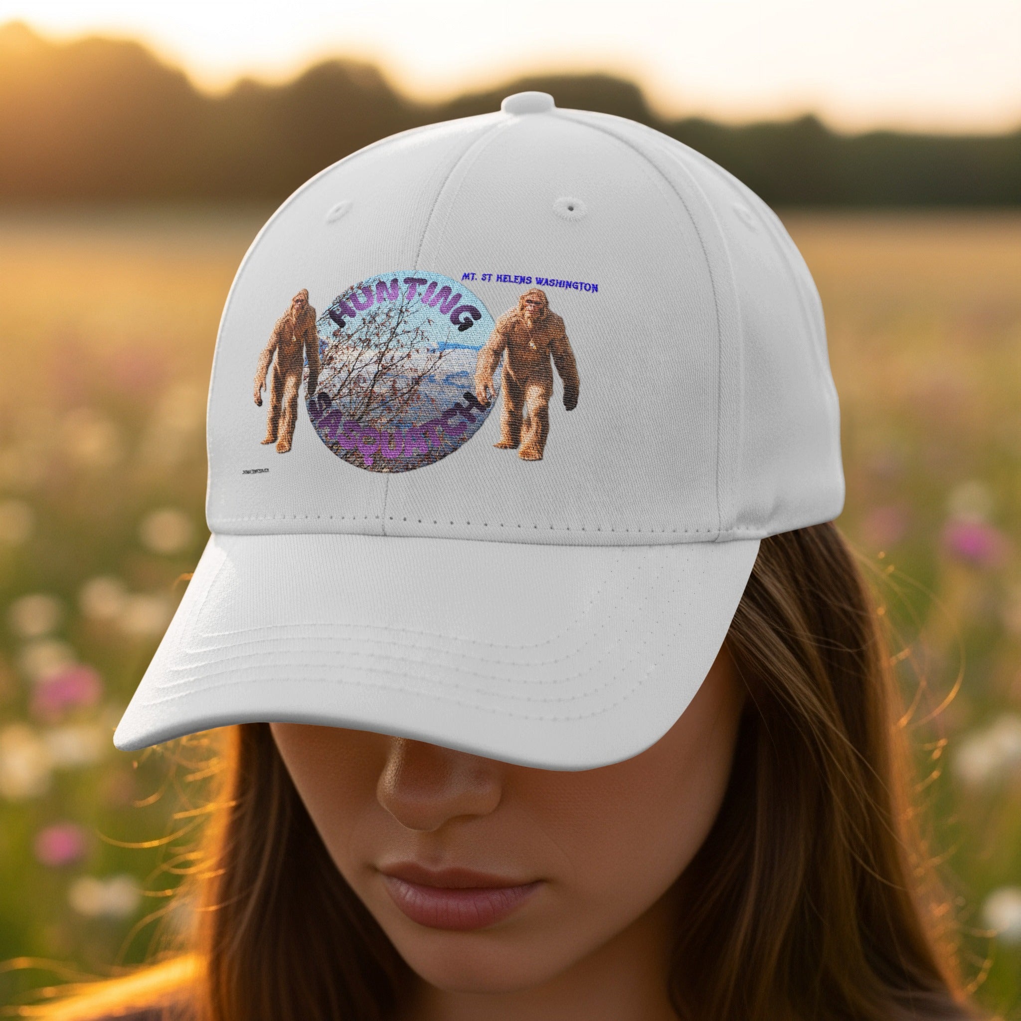 Hunting Bigfoot Embroidered White Cap product