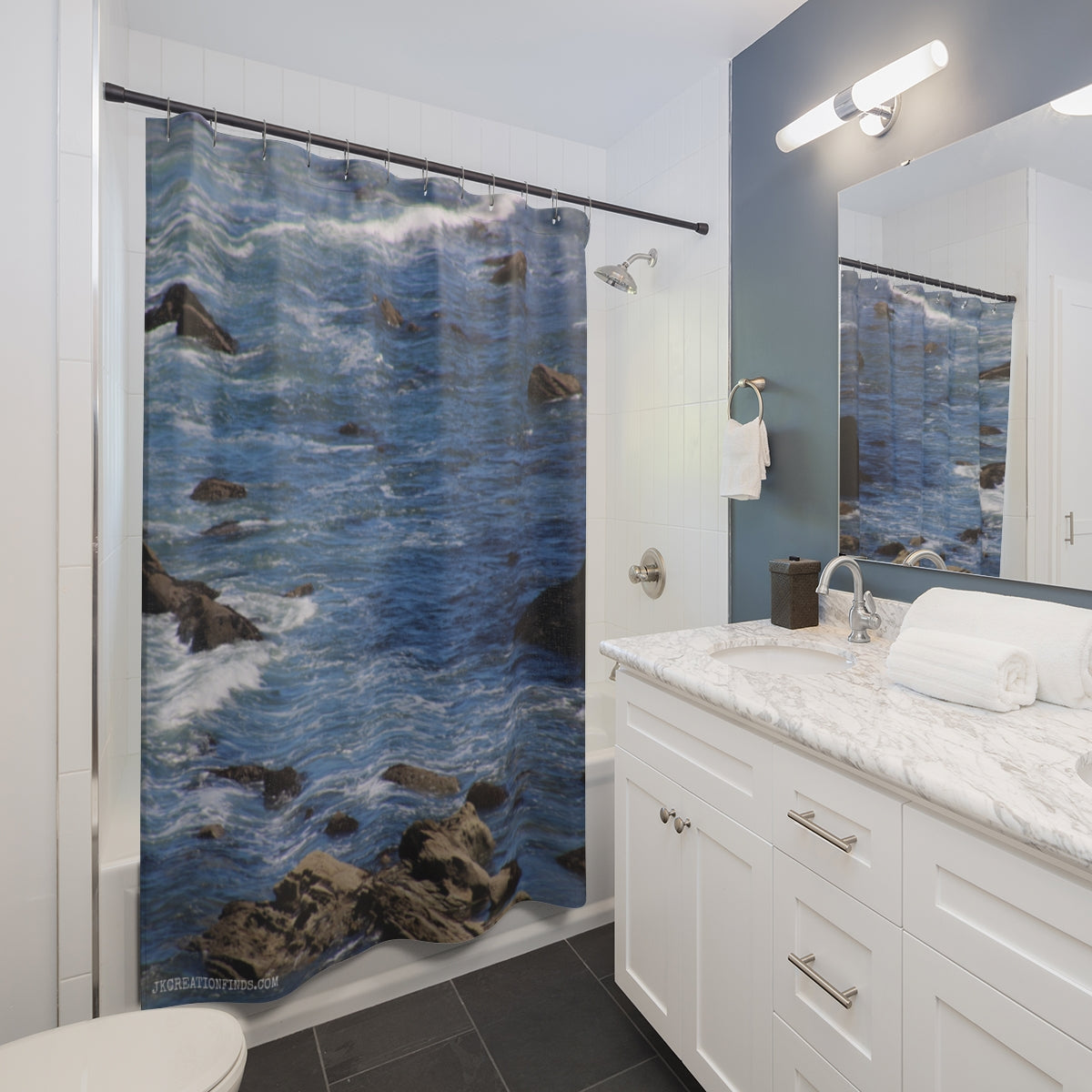 Coastal Waves Print Shower Curtain for Bathroom Decor