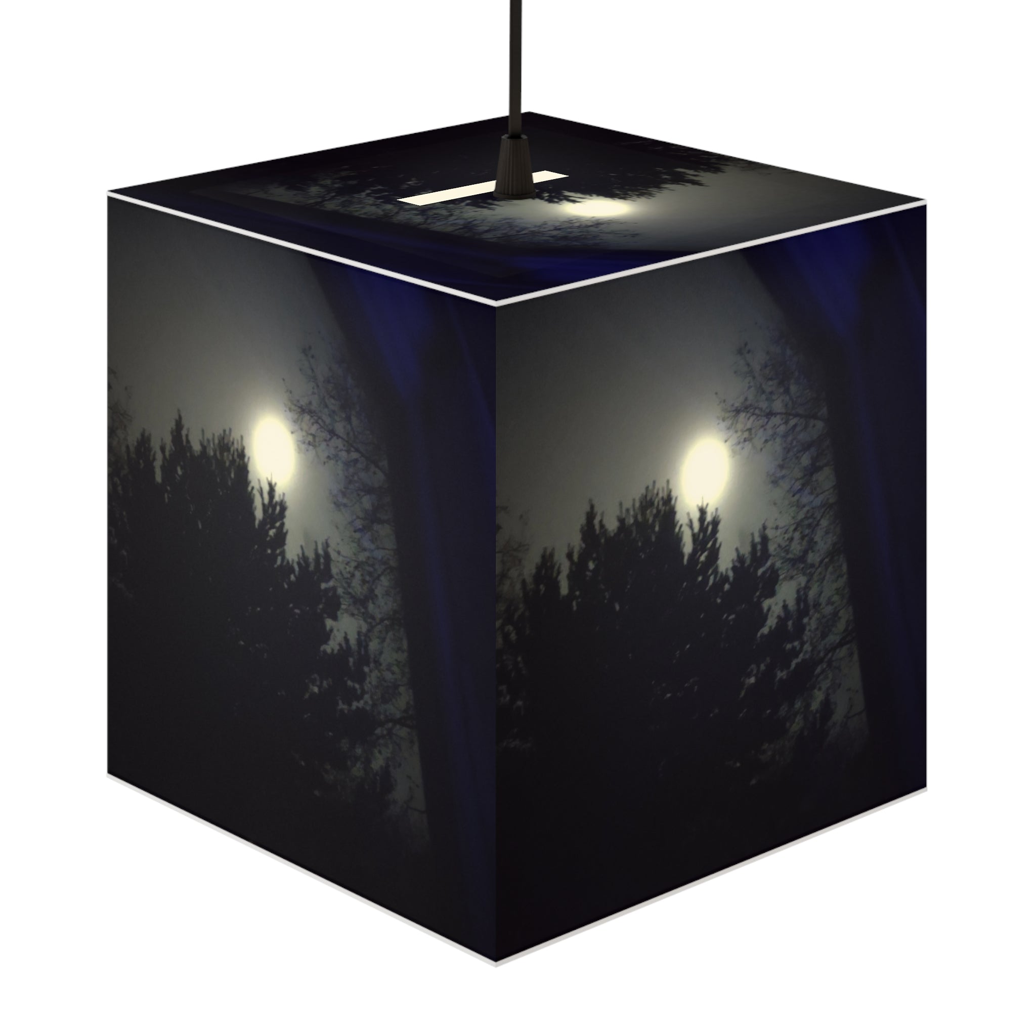 Dark Forest Silhouette Full Moon Square Pendant Lamp product type