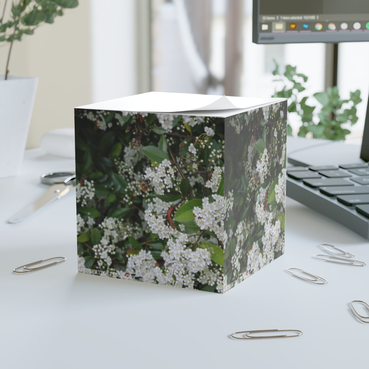 White Blossoms and Greenery Decorative Cube