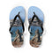 Flip-flops with ocean rock formations and dry grass design.