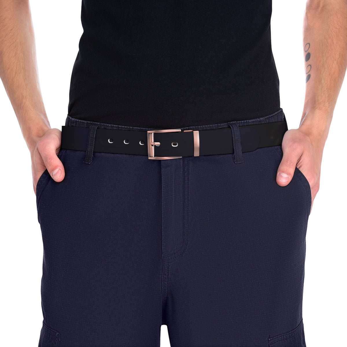 Stylish Black Belt with Rose Gold Buckle Accessory