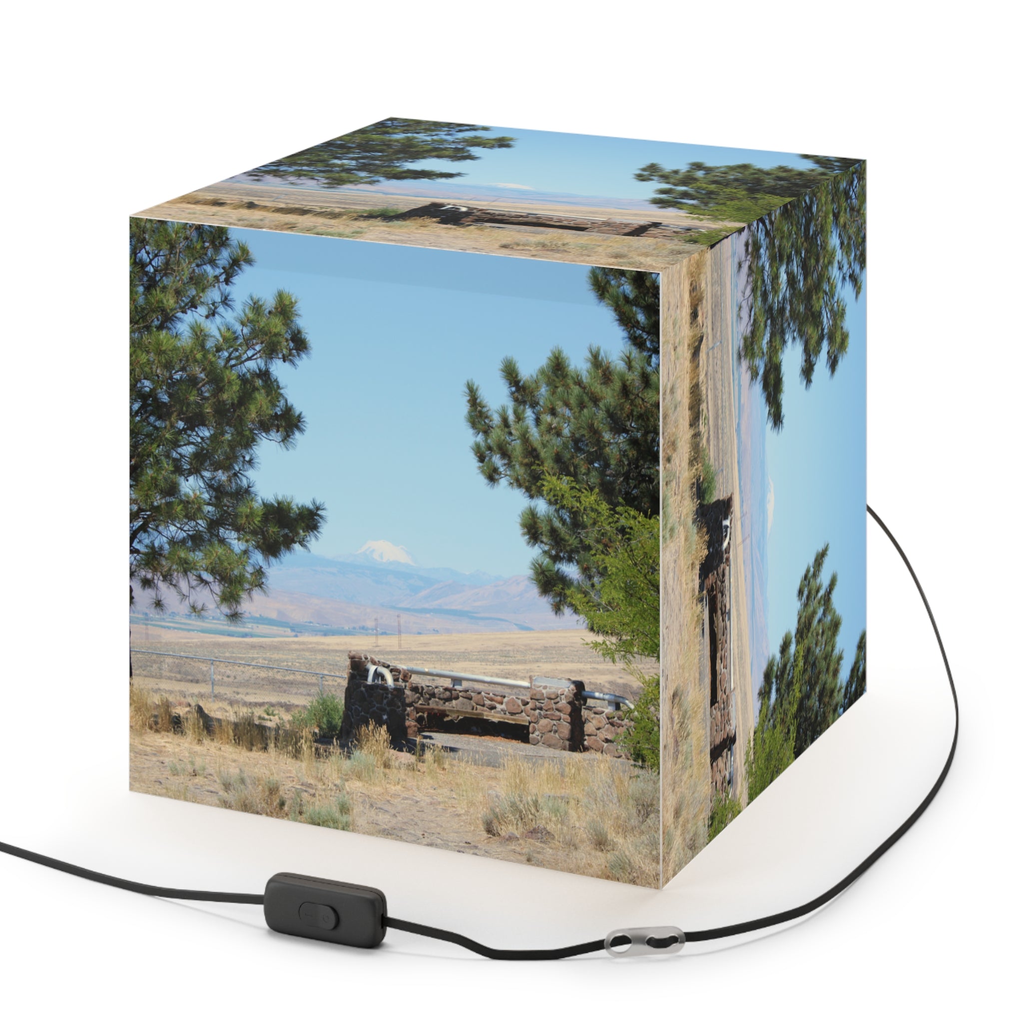 Scenic Desert Mountain Pine Tree Stone Bench Desk Lamp product type