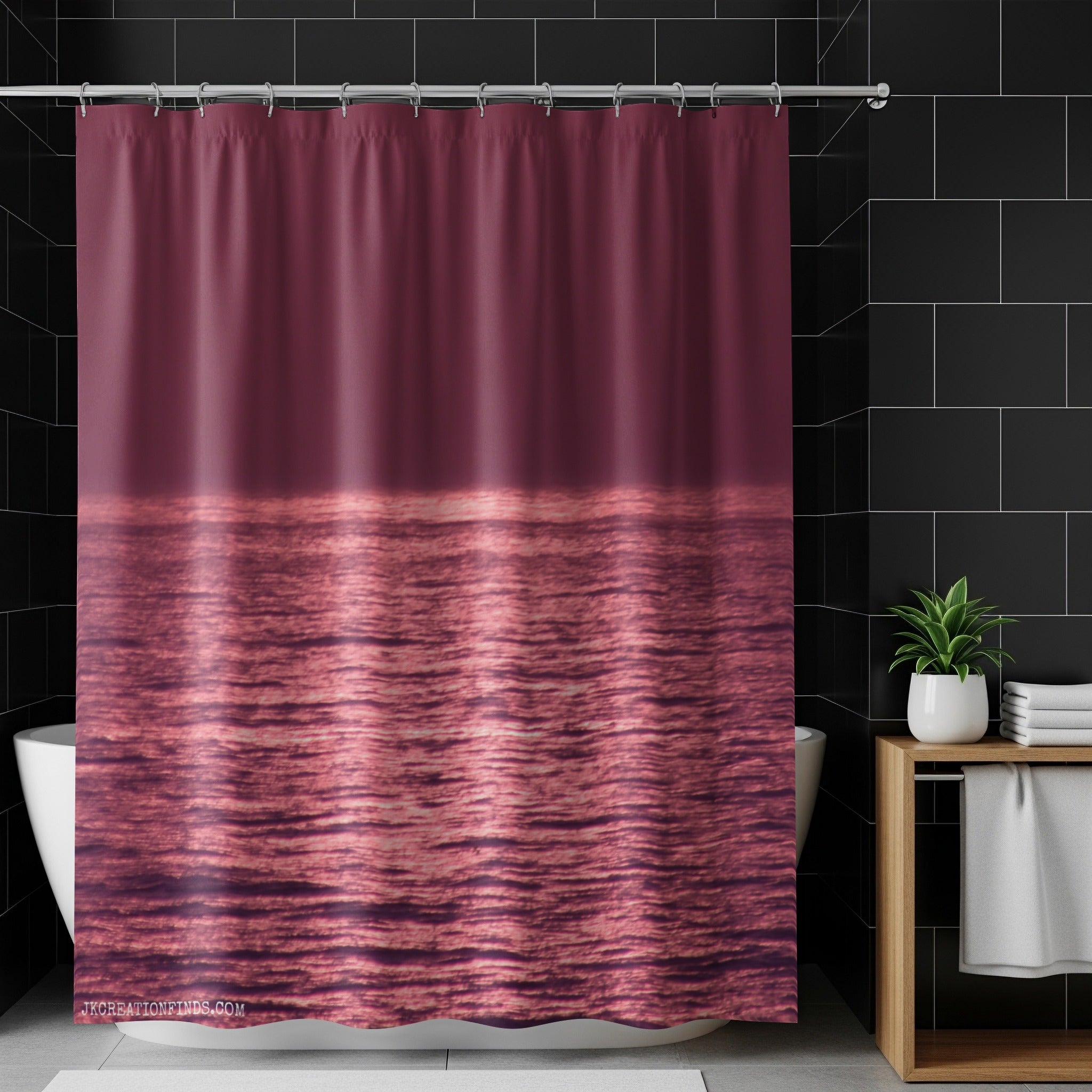 Purple Ocean Sunset Print Bathroom Shower Curtain