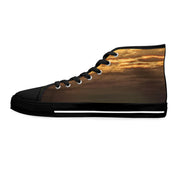 High-top sneaker with sunset graphic on side panel.